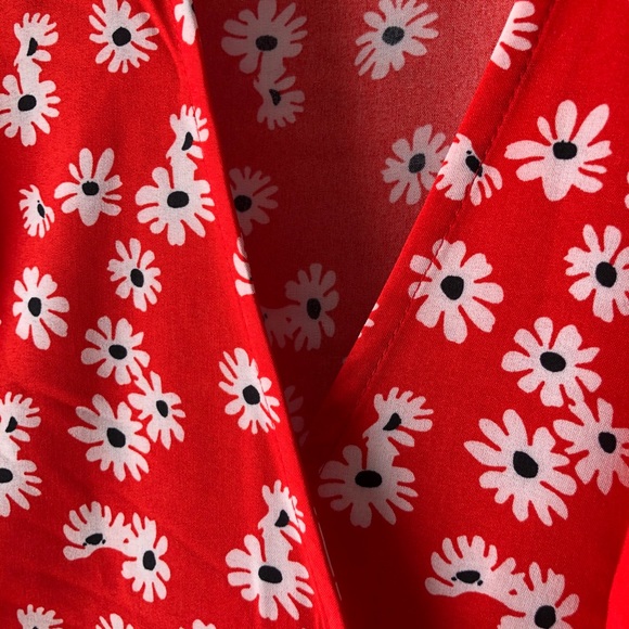 Red Floral V-Neck Wrap Midi Summer Dress - Picture 10 of 14